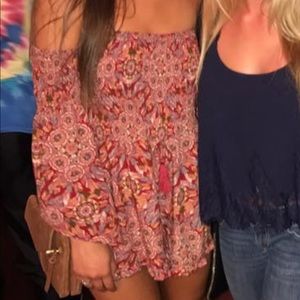 Patterned off the shoulder romper